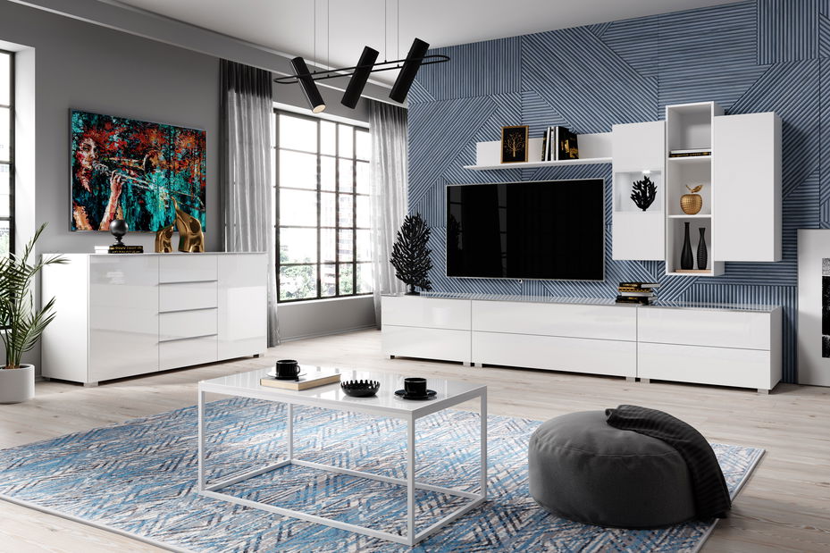 Závěsný TV stolek Henry Typ 39 (bilá + bílý vysoký lesk)