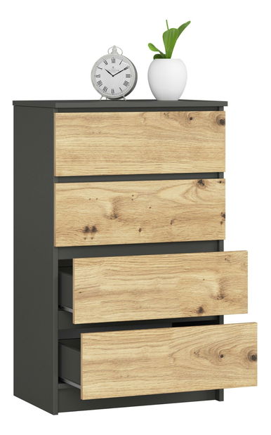 Komoda Kalista IV (grafit šedý + dub artisan)