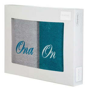 Sada ručníků 50x90 cm Couple (šedá + tyrkysová)