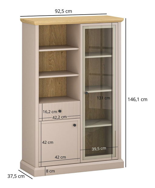 Vitrína Indices 2 (taupe + dub kamenný)