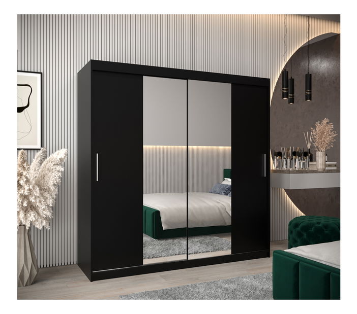 Šatní skříň 200 cm Toki 1 (Černá matná + Černá matná)