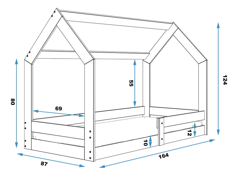 Dětská postel 80 cm Dormo D (grafit) (s roštem a matrací)