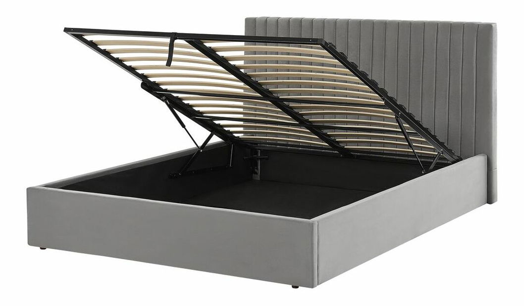 Manželská postel 160 cm Vakarine (šedá) (s roštem a úložným prostorem)