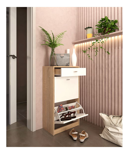 Botník (skříňka na boty) Kerjat Typ 1 (bílá + dub sonoma)