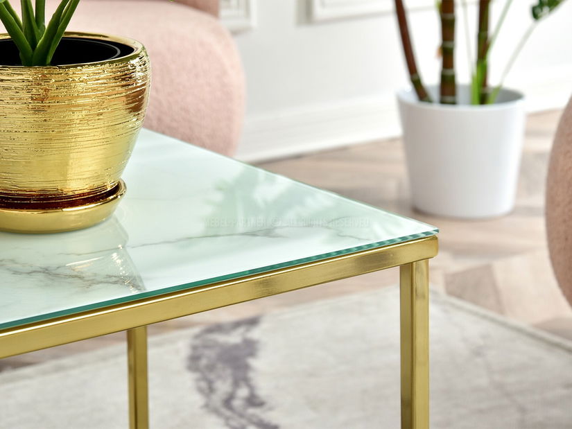 Konferenční stolek Bella S (bílý mramor + zlatá)