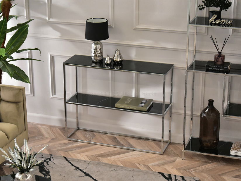 Konzolový stolek Bella Kons Bis (černý mramor + chromová)