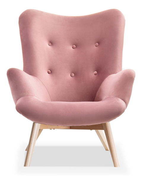 Designové křeslo Florentino (pastelová růžová + ořech)