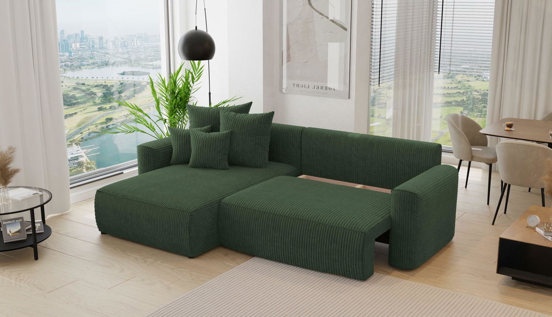 Rohová sedačka Baria (L) (tmavě zelená)