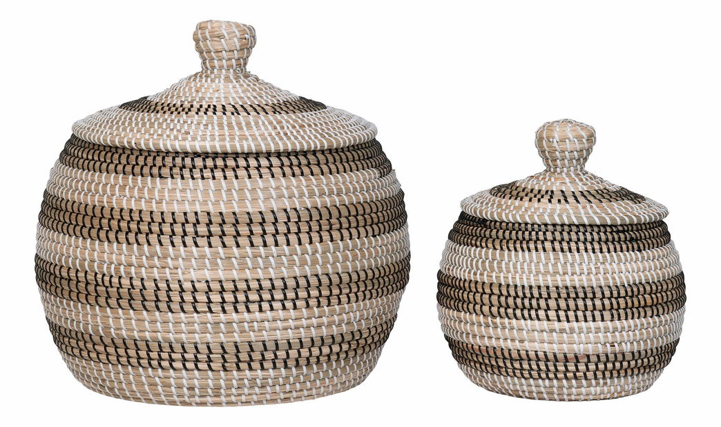 Set 2 ks košíků Ilaria (přírodní + černá)
