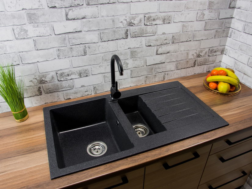 Kuchyňský dřez Altava (černá + textura) (s 1 otvorem pro baterii) (P)