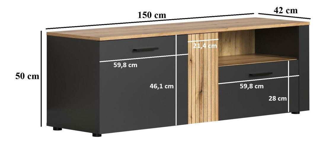 TV skříňka Esferas (grafit + dub evoke)