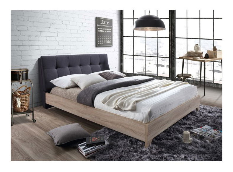Manželská postel 180 cm Loran (s roštem) (šedá + dub sonoma)