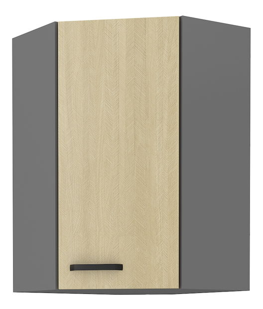 Rohová Horní kuchyňská skříňka Scarmi 58x58 GN-90 1F (Antracit + Herringbone scandi)