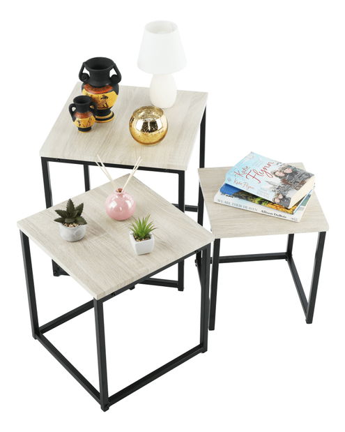 Set 3 ks konferenčních stolků Kastty typ 3 (dub sonoma + černá)