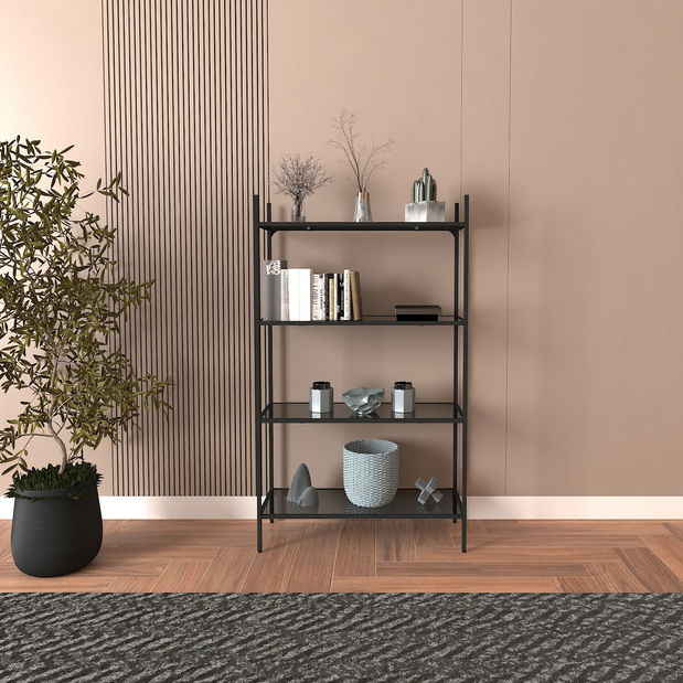 Regál Mortha (černá + kouřové sklo)