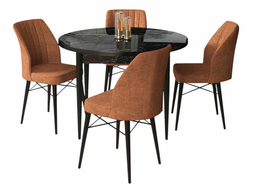 Jídelní set Roxie (mramor černý + krémová) (pro 4 osoby)