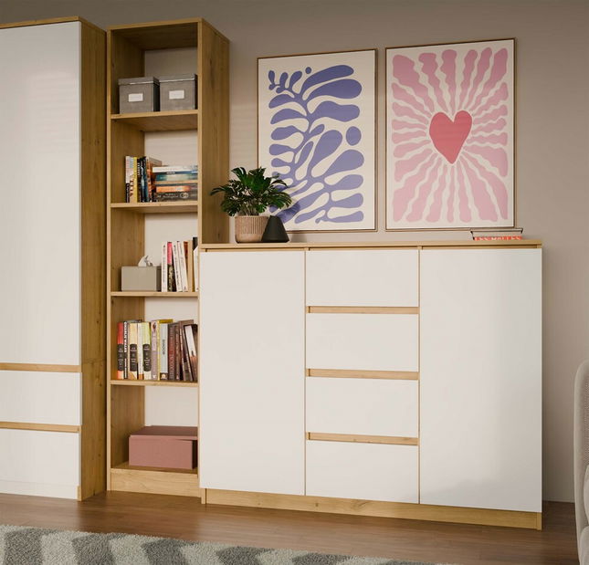 Komoda Musecalo 8 (dub artisan + bílá)