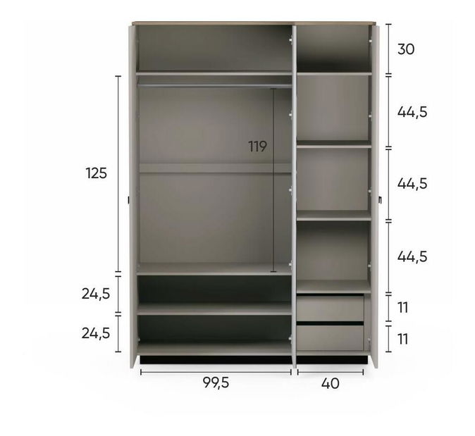 Šatní skříň Demandaron 2 (taupe + dub silverjack) (se zrcadlem)