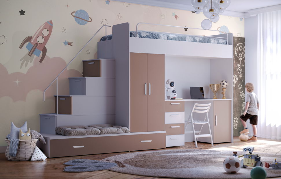 Dětská postel Ruby V (bílá + růžová) (s rošty)