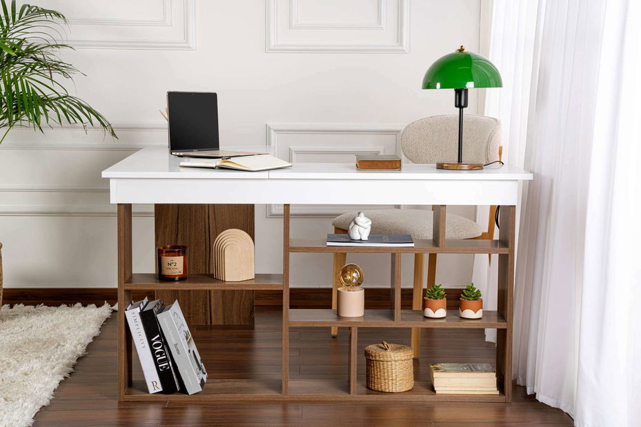 Rohový PC stolek Cete (ořech + černá)