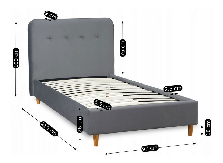 Jednolůžková postel 90 cm Dictador (tmavě šedá) (s roštem)