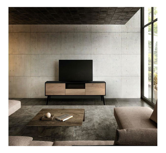 TV skříňka Thea 5 (černá + světlé dřevo)