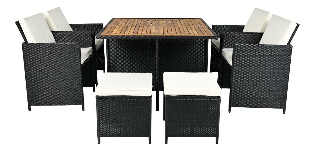 Zahradní ratanový set Milford (černá + krémová + přírodní)