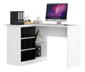 Rohový PC stolek Bodhi (bílá + lesk černý) (L)