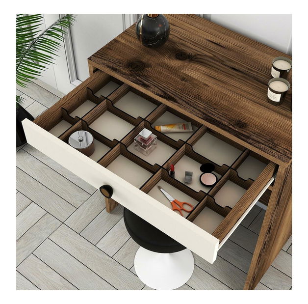 Toaletní stolek Logan 1 (krémová + ořech) (se zrcadlem)