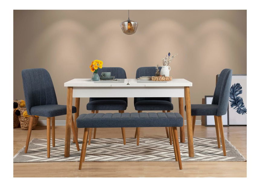 Jídelní set Senteago 1 (pro 6 osob) (borovice atlantická + bílá + námořnická modrá)