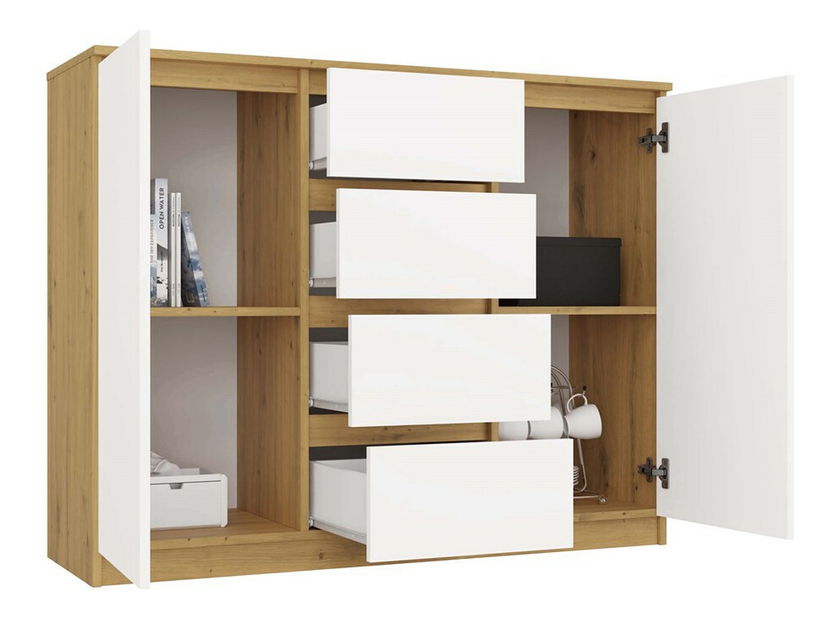 Komoda Musecalo 8 (dub artisan + bílá)