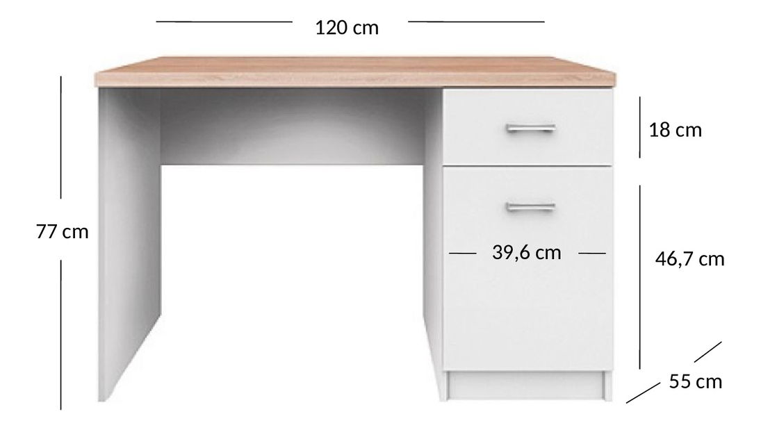 Psací stůl Tianna 1d1s/120 (bílá)
