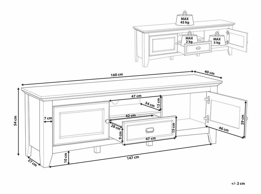 TV stolek/skříňka NEVELLE (krémová + tmavé dřevo)