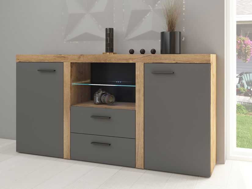 Komoda Rudby (dub lefkas + grafit) (bez osvětlení)