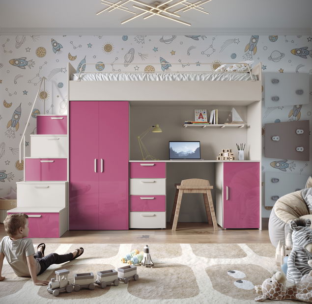 Dětská postel Ruby IV S (kašmír + lesk růžový) (s rošty)