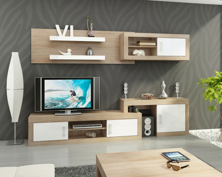 Obývací pokoj Verin 2 Sonoma světlá + Lesk bílý