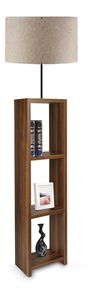 Stojanová lampa s policemi Astaresta 7 (béžová + tmavé dřevo)