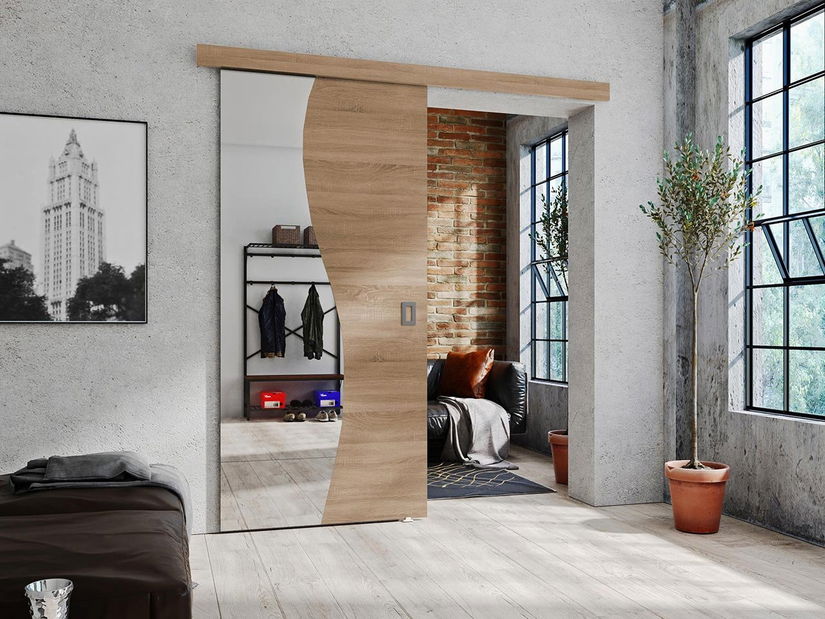 Posuvné dveře Zlunota 70 (dub sonoma + zrcadlo)