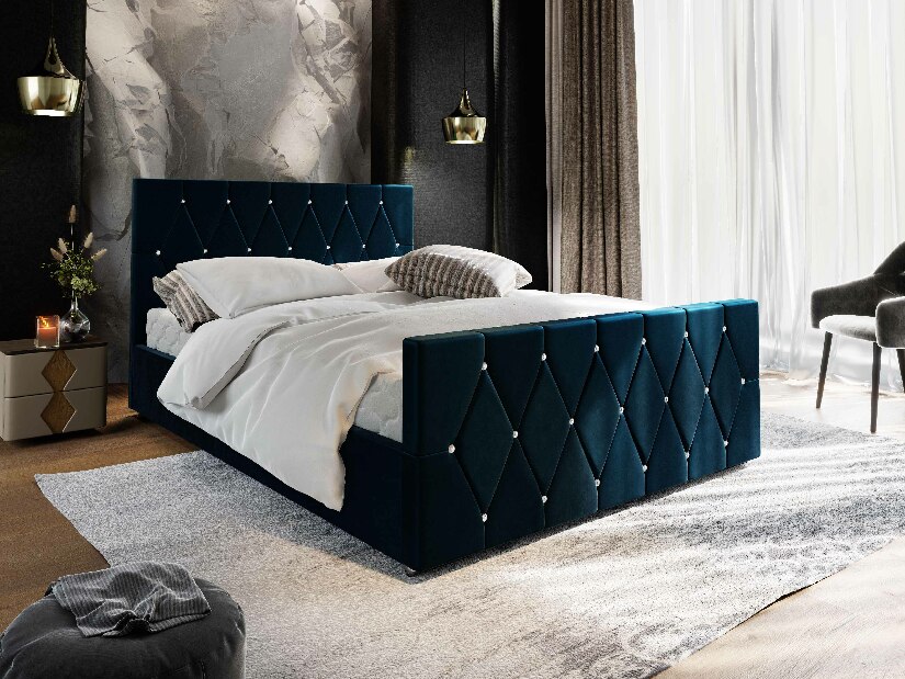 Manželská postel 140 cm Illa (tmavě modrá) (s roštem a úložným prostorem)