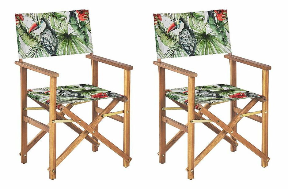 Set 2 ks zahradních lehátek s náhradními potahy Ciala (světlé dřevo + vzor tukanů)