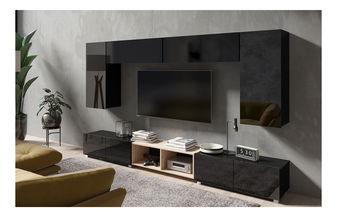 Obývací stěna Calabria C23 BLACK (černá + dub artisan) (bez osvětlení)