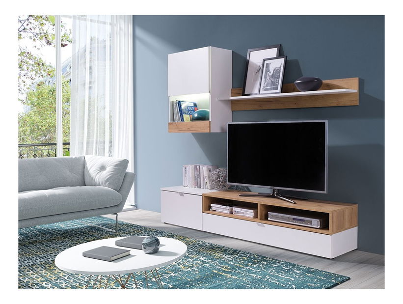 Obývací stěna James (bílá + dub zlatý) *bazar