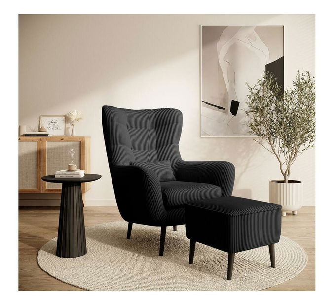 Křeslo s podnožkou Veneza VZ2 (černá + černá)