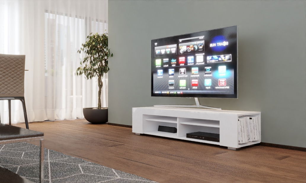 TV stolek/skříňka Newy (bílá + bílý lesk)