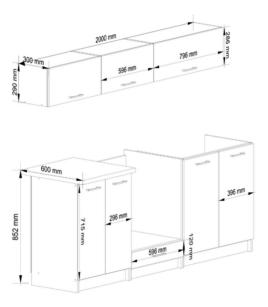 Kuchyňská sestava 200 cm Ozara V (bílá)