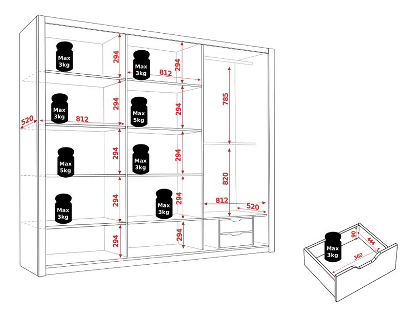 Šatní skříň Bonaparte SZ250 (dub monastery)