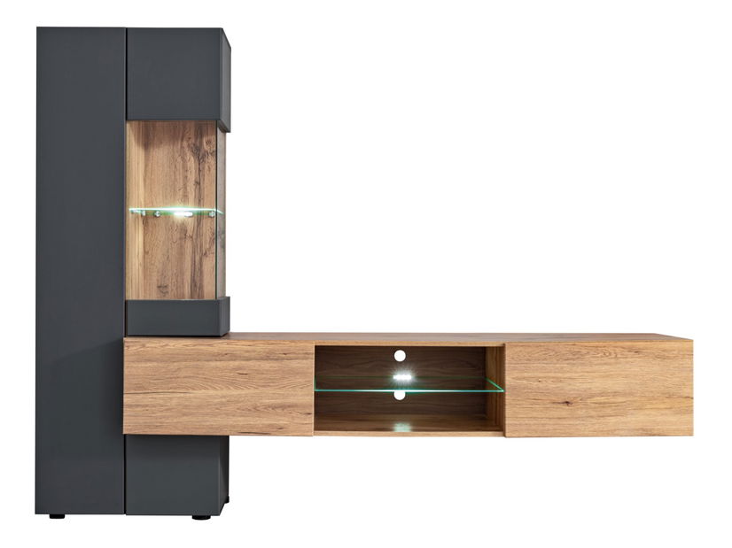 Obývací stěna Talles (antracit + dub wotan) (s LED osvětlením)