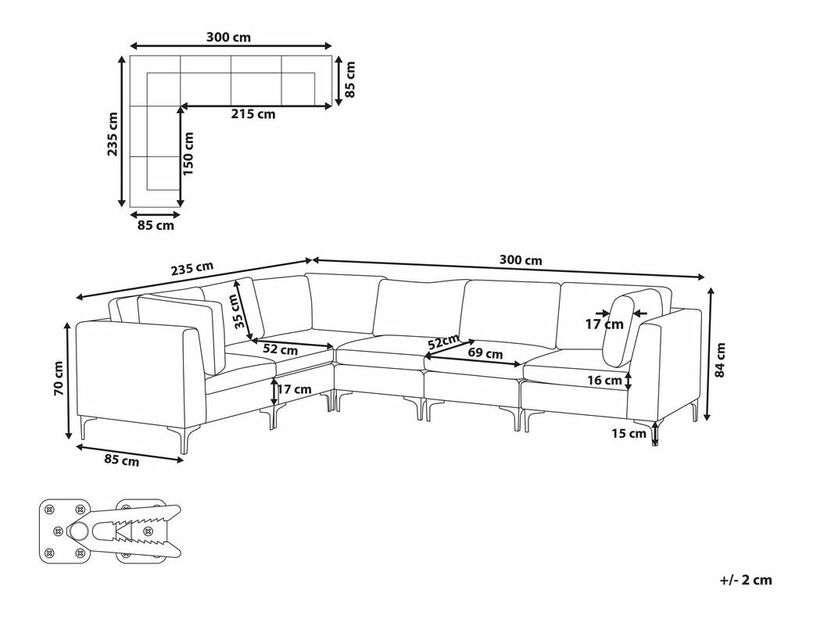 Rohová sedací souprava Eldridge (modrá) (P)
