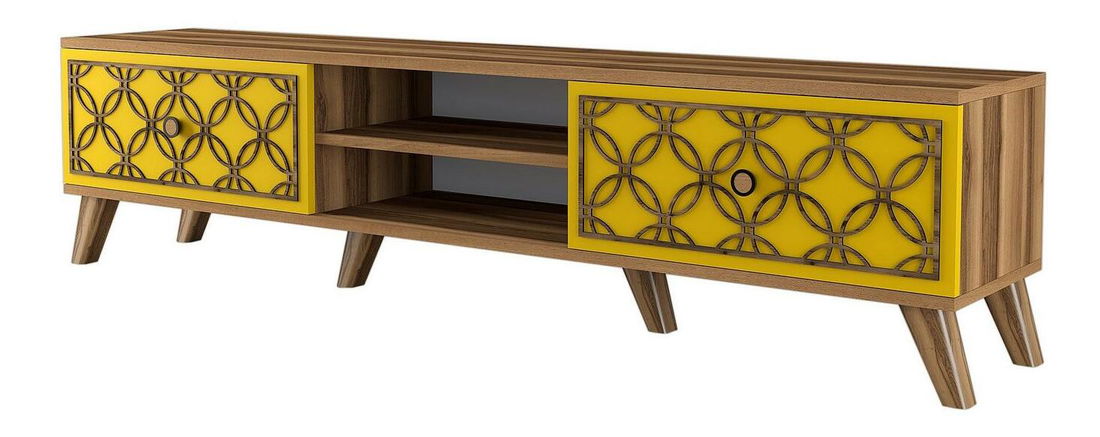 TV stolek/skříňka Clara (ořech + žlutá)