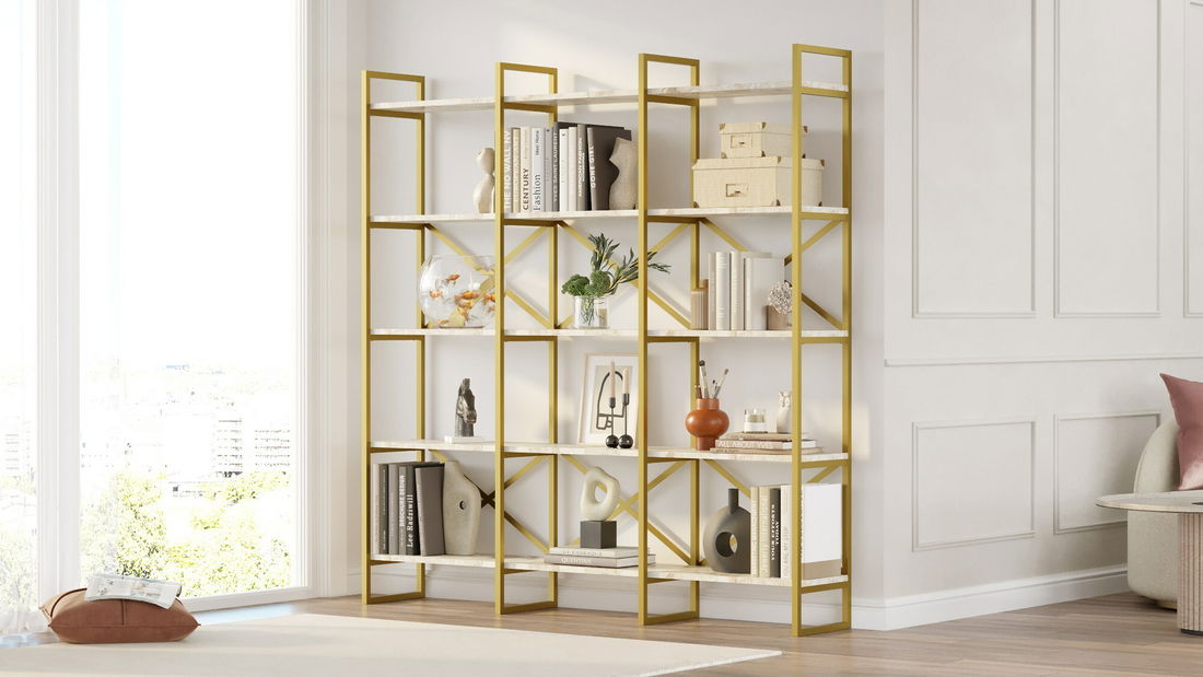 Regál Vega 6 (Bílý mramor + Zlatá)